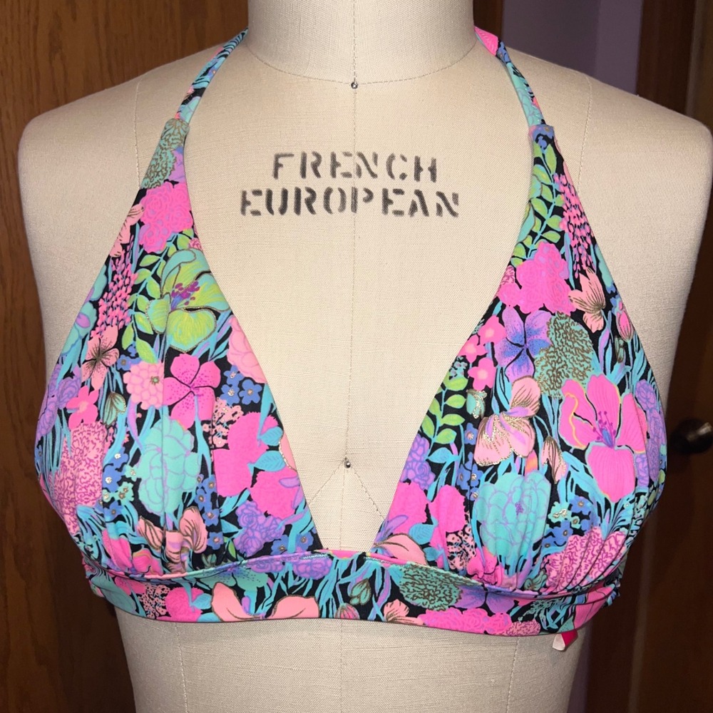 Victoria's Secret Bikini Top Womens M Multicolor Floral‎ Halter Sequin
